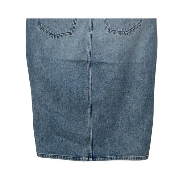 LUCKY BRAND WOMENS 8/29 DENIM JEAN MIDI SKIRT STRETCH MEDIUM WASH BLUE