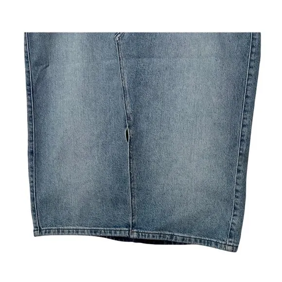 LUCKY BRAND WOMENS 8/29 DENIM JEAN MIDI SKIRT STRETCH MEDIUM WASH BLUE