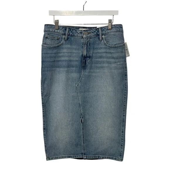LUCKY BRAND WOMENS 8/29 DENIM JEAN MIDI SKIRT STRETCH MEDIUM WASH BLUE