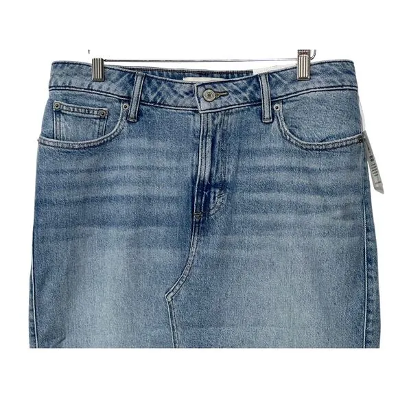 LUCKY BRAND WOMENS 8/29 DENIM JEAN MIDI SKIRT STRETCH MEDIUM WASH BLUE