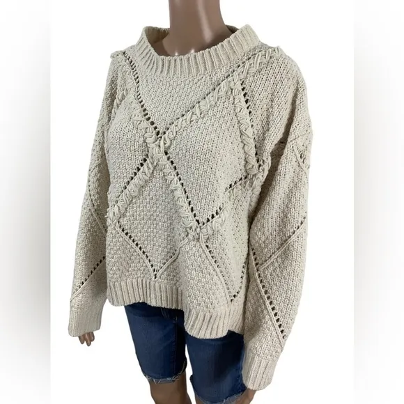 Lulus Diamond in the Rough Ivory Knit Sweater size Medium style# SW8614L