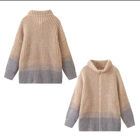Luxurious Chunky Sparkle   Zipper Cardigan Sweater in Khaki