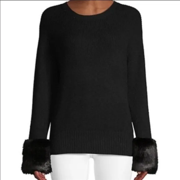 M Magaschoni crew sweater with faux fur cuffs