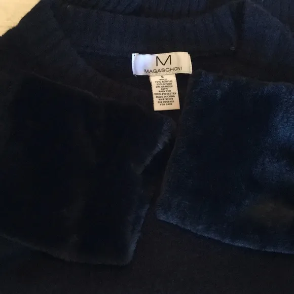 M Magaschoni crew sweater with faux fur cuffs