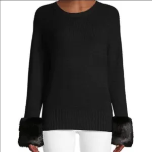 M Magaschoni crew sweater with faux fur cuffs