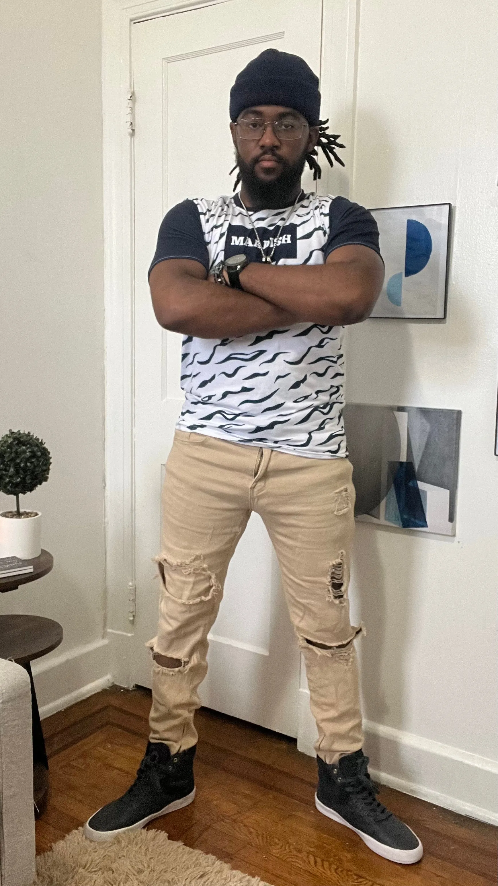Maadish | Navy Blue Striped Tiger T-shirt