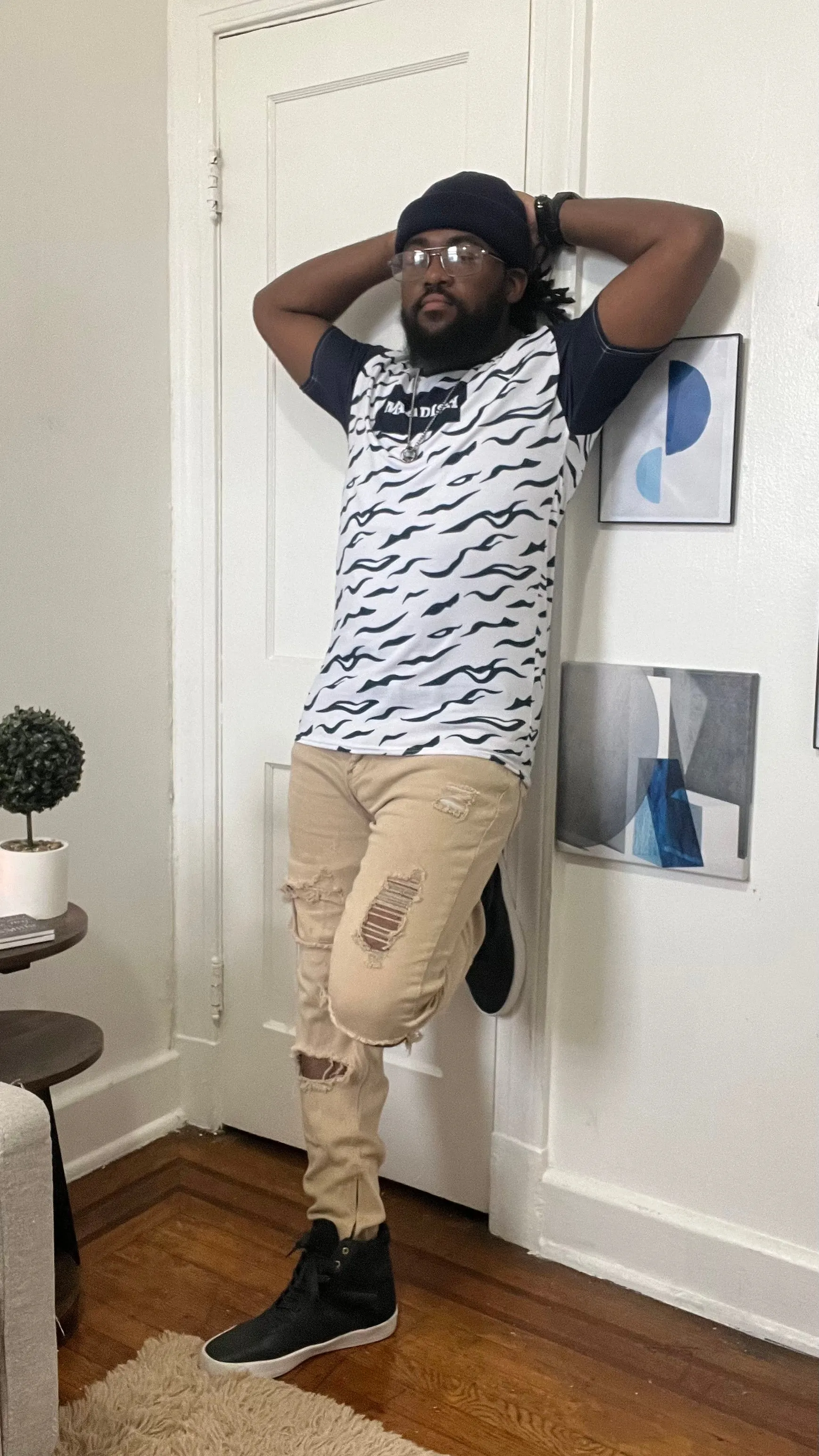 Maadish | Navy Blue Striped Tiger T-shirt