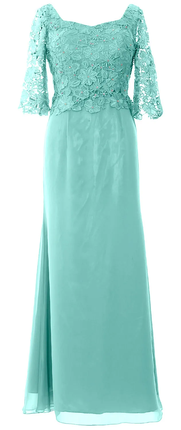 MACloth Women Mother of Bride Dresses Half Sleeves Lace Formal Evening Gown