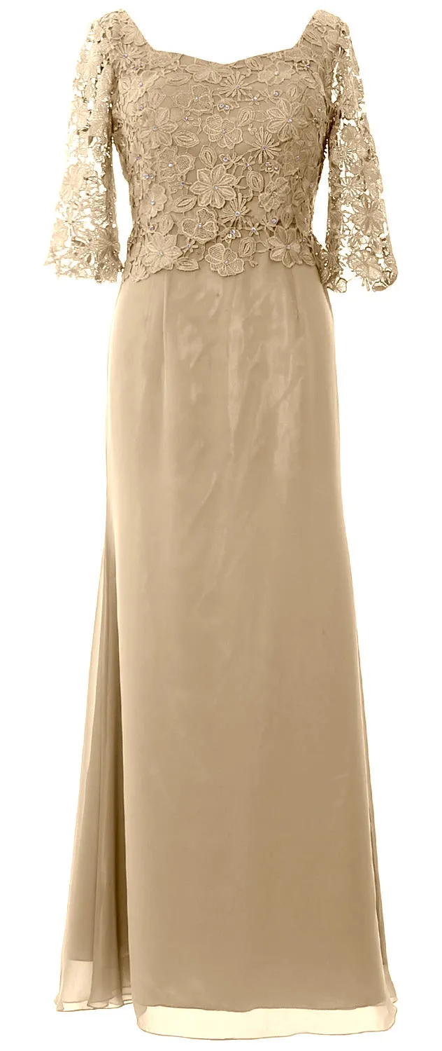 MACloth Women Mother of Bride Dresses Half Sleeves Lace Formal Evening Gown