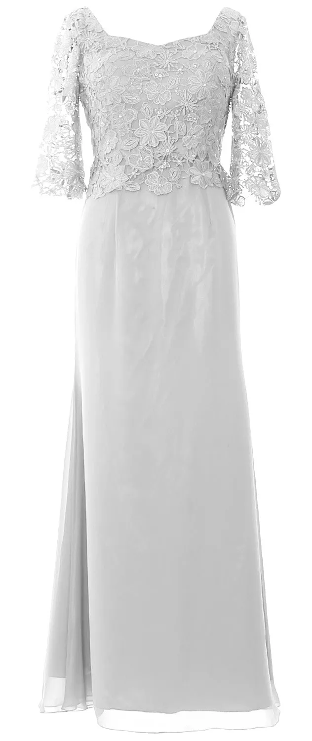 MACloth Women Mother of Bride Dresses Half Sleeves Lace Formal Evening Gown