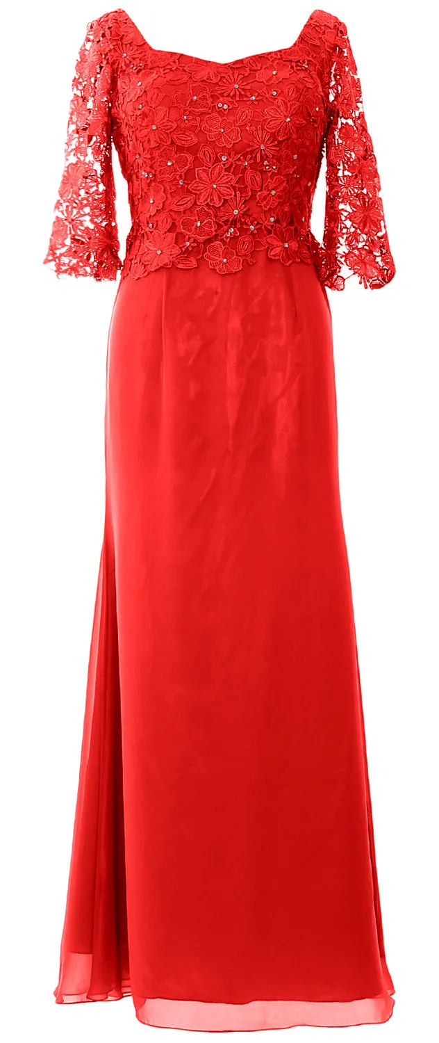 MACloth Women Mother of Bride Dresses Half Sleeves Lace Formal Evening Gown