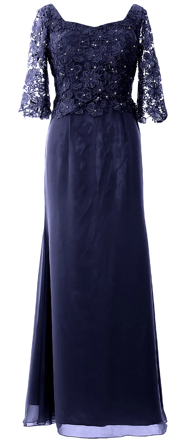 MACloth Women Mother of Bride Dresses Half Sleeves Lace Formal Evening Gown