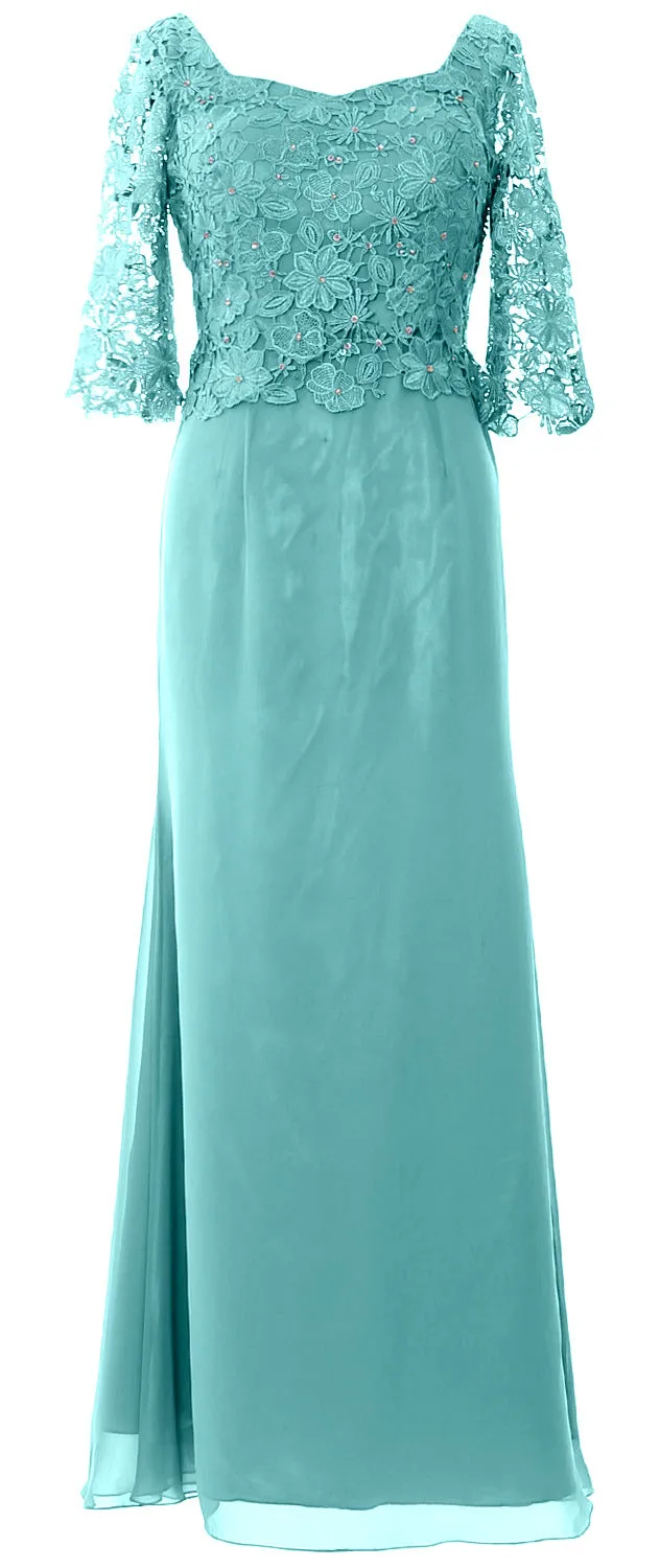 MACloth Women Mother of Bride Dresses Half Sleeves Lace Formal Evening Gown