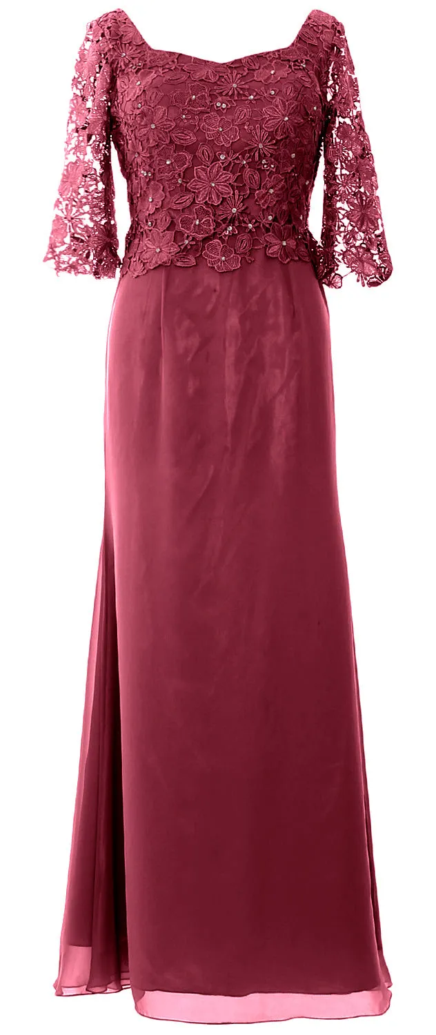 MACloth Women Mother of Bride Dresses Half Sleeves Lace Formal Evening Gown