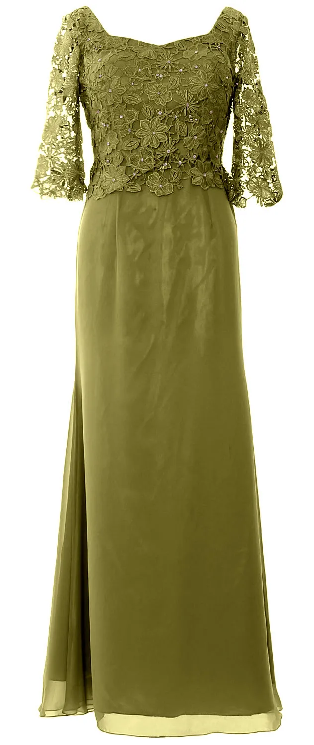 MACloth Women Mother of Bride Dresses Half Sleeves Lace Formal Evening Gown