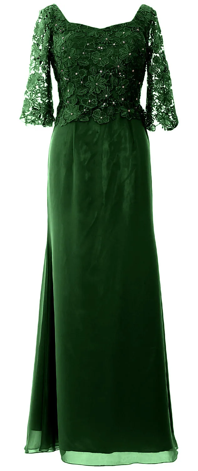 MACloth Women Mother of Bride Dresses Half Sleeves Lace Formal Evening Gown