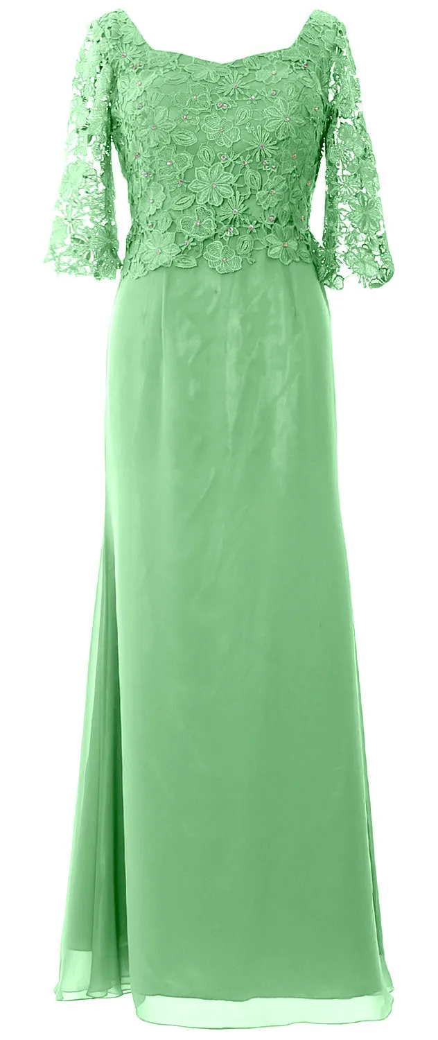 MACloth Women Mother of Bride Dresses Half Sleeves Lace Formal Evening Gown