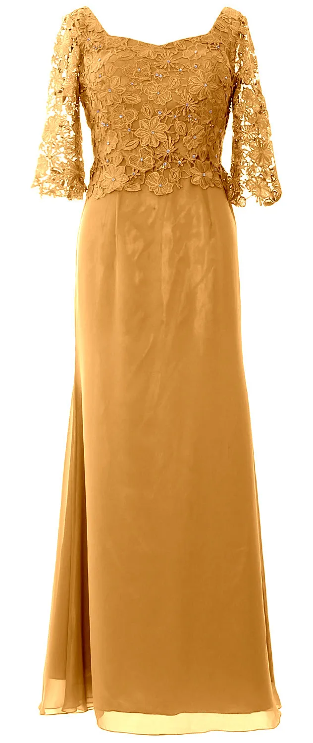 MACloth Women Mother of Bride Dresses Half Sleeves Lace Formal Evening Gown