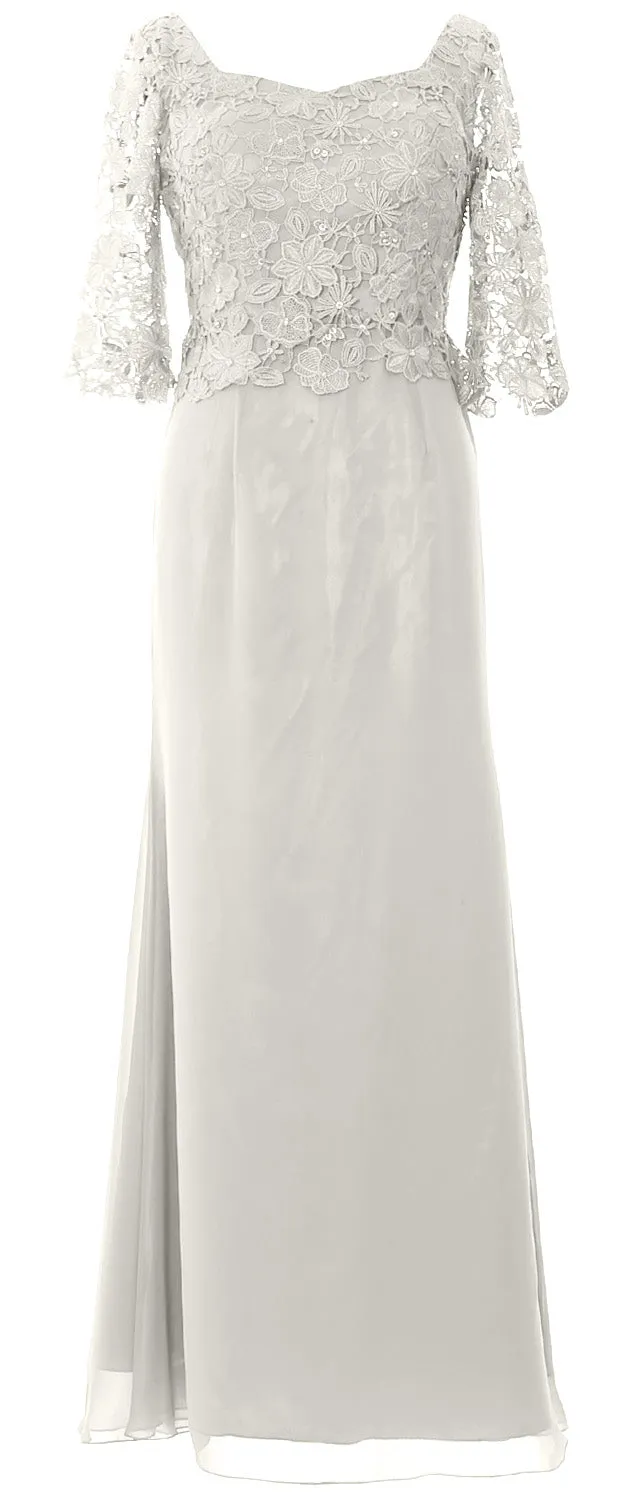MACloth Women Mother of Bride Dresses Half Sleeves Lace Formal Evening Gown