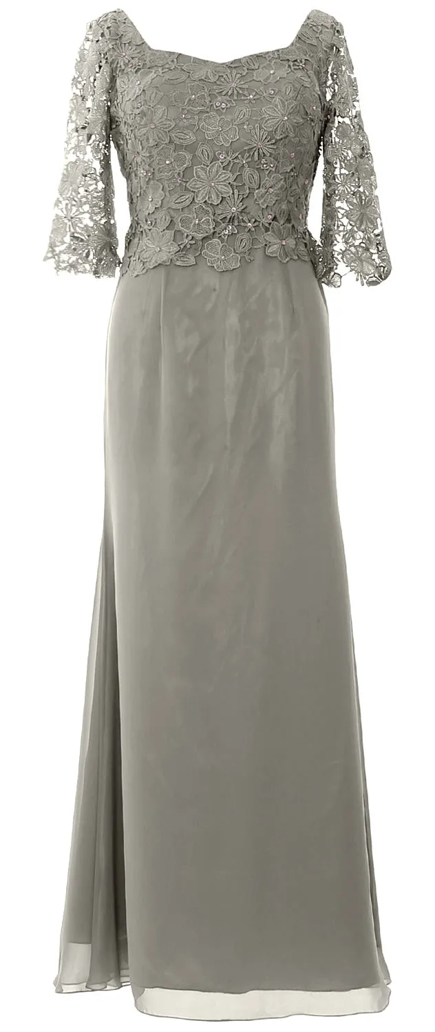 MACloth Women Mother of Bride Dresses Half Sleeves Lace Formal Evening Gown