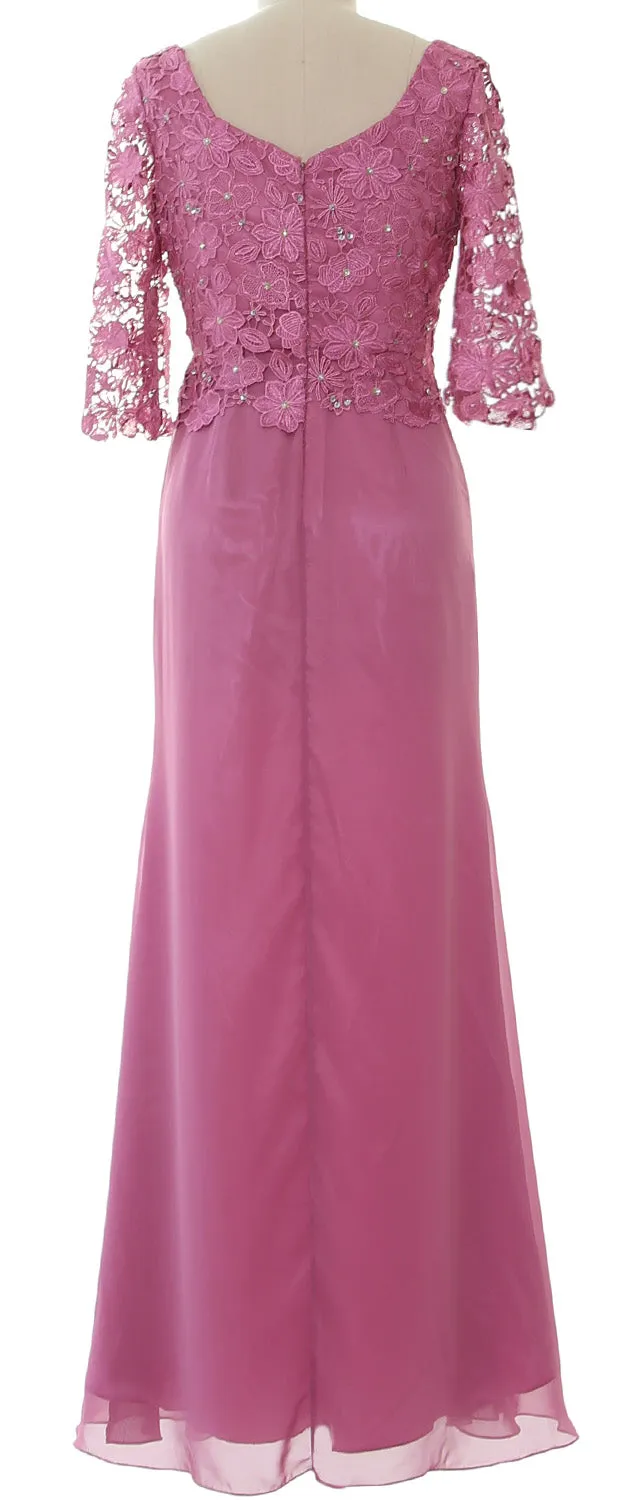 MACloth Women Mother of Bride Dresses Half Sleeves Lace Formal Evening Gown