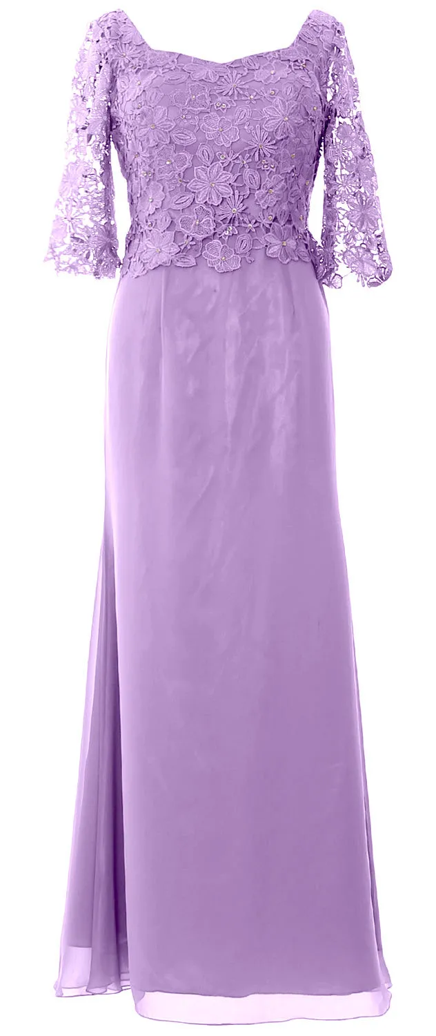 MACloth Women Mother of Bride Dresses Half Sleeves Lace Formal Evening Gown