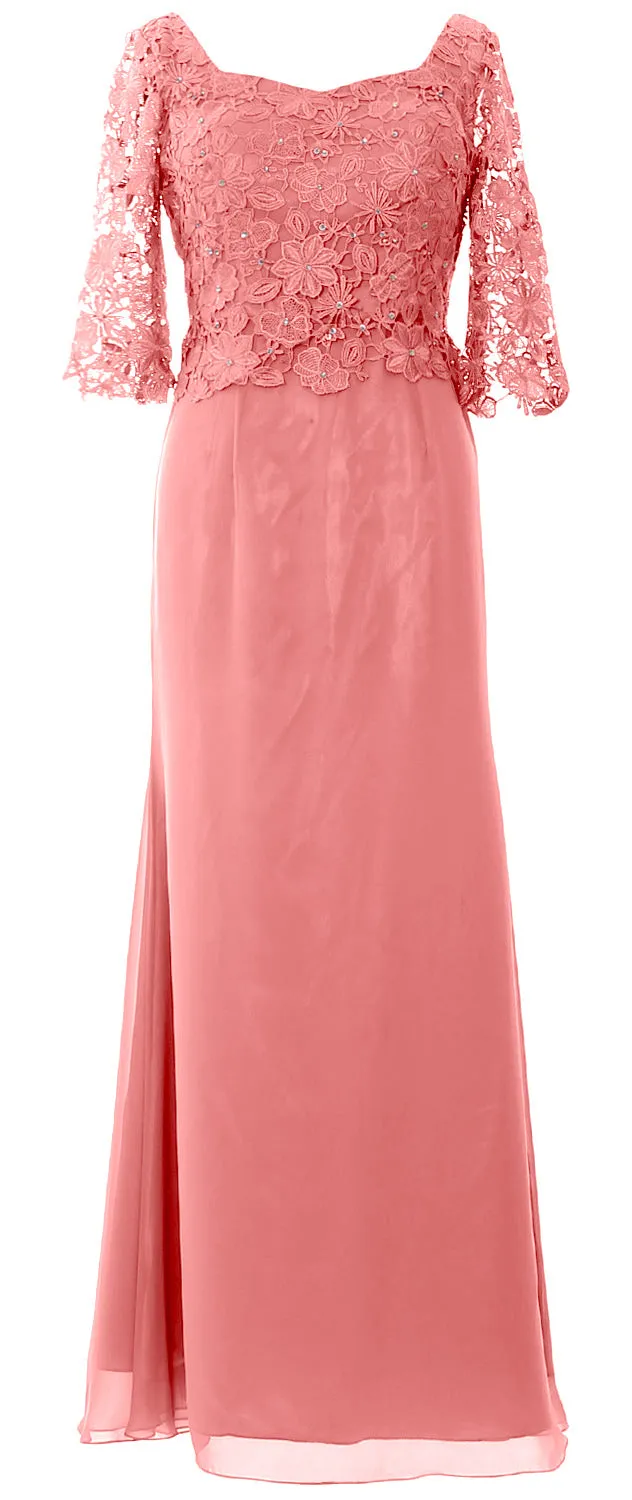 MACloth Women Mother of Bride Dresses Half Sleeves Lace Formal Evening Gown