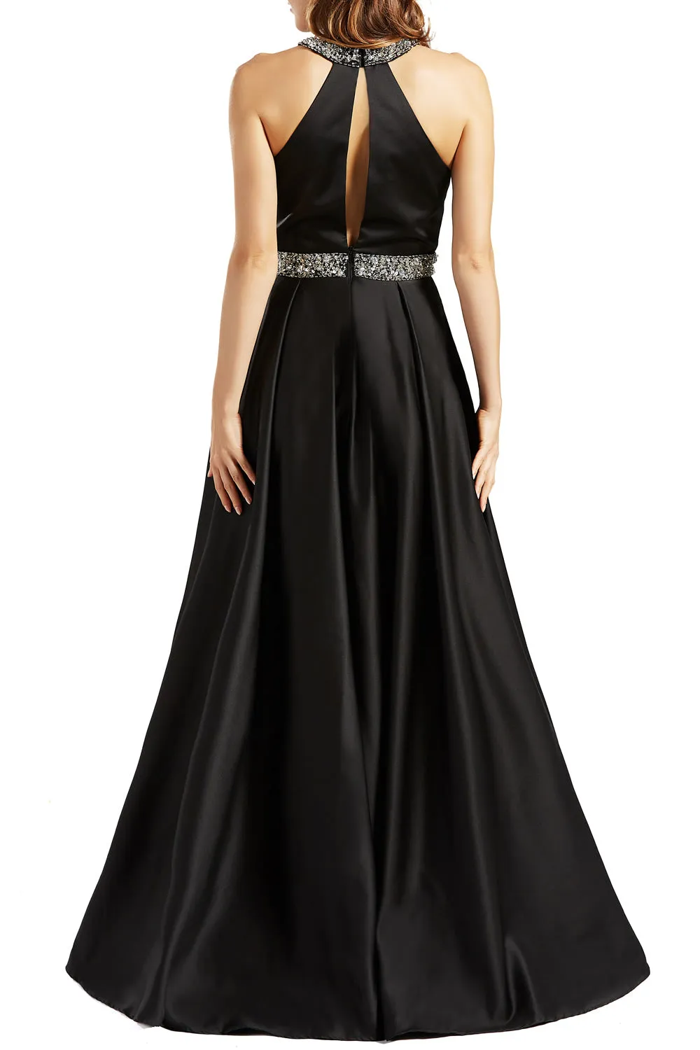 MACloth Women Satin Prom Dresses with Pockets Halter Long Formal Evening Gown