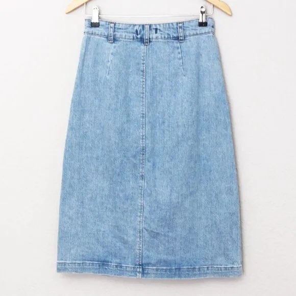Madewell Denim Zip Midi Skirt in Janice Wash Size 26 Stretch Jean Full Zip $88
