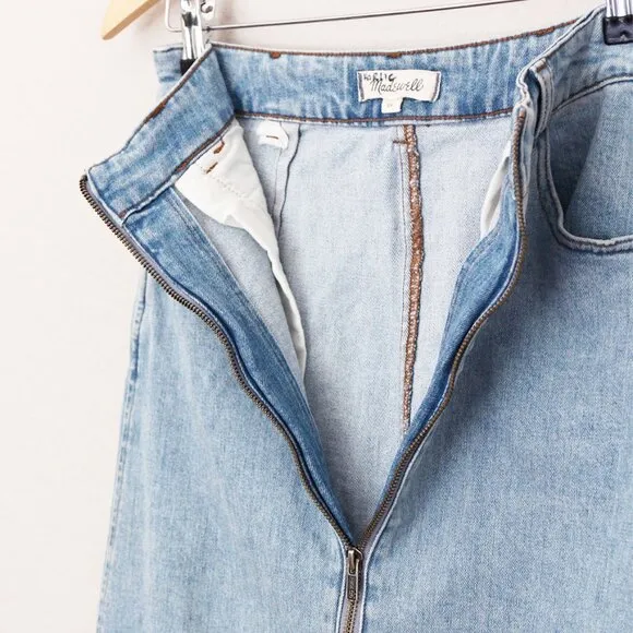 Madewell Denim Zip Midi Skirt in Janice Wash Size 26 Stretch Jean Full Zip $88
