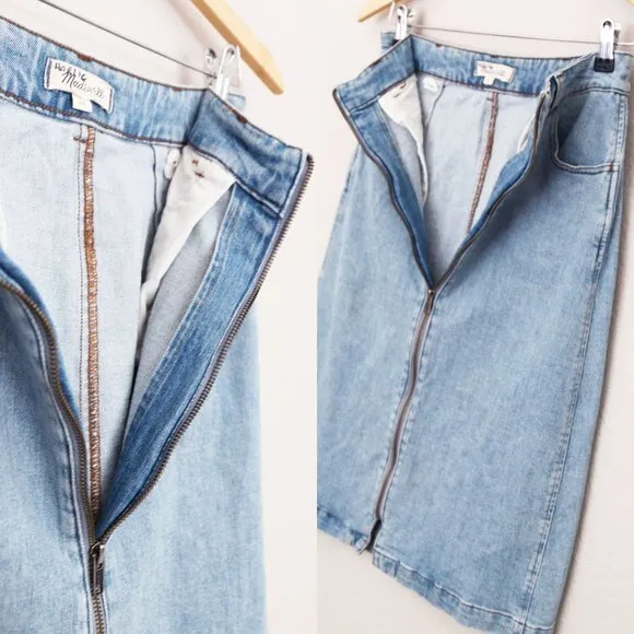 Madewell Denim Zip Midi Skirt in Janice Wash Size 26 Stretch Jean Full Zip $88