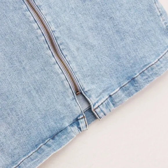 Madewell Denim Zip Midi Skirt in Janice Wash Size 26 Stretch Jean Full Zip $88