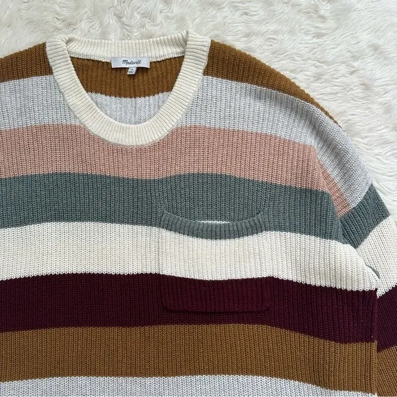 Madewell Sweater Thompson Rainbow Stripe Pocket Pullover Long Sleeve Knit 1X