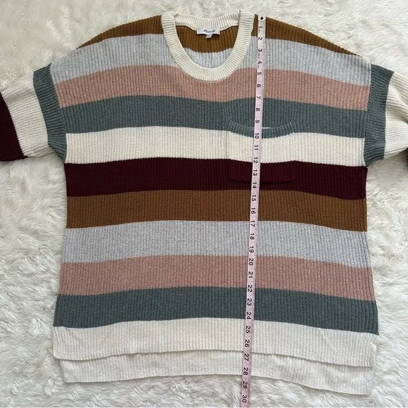 Madewell Sweater Thompson Rainbow Stripe Pocket Pullover Long Sleeve Knit 1X
