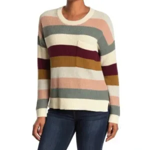 Madewell Sweater Thompson Rainbow Stripe Pocket Pullover Long Sleeve Knit 1X