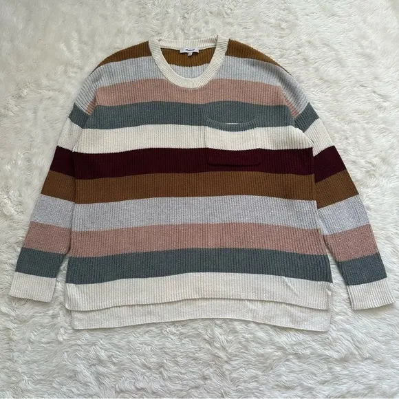 Madewell Sweater Thompson Rainbow Stripe Pocket Pullover Long Sleeve Knit 1X