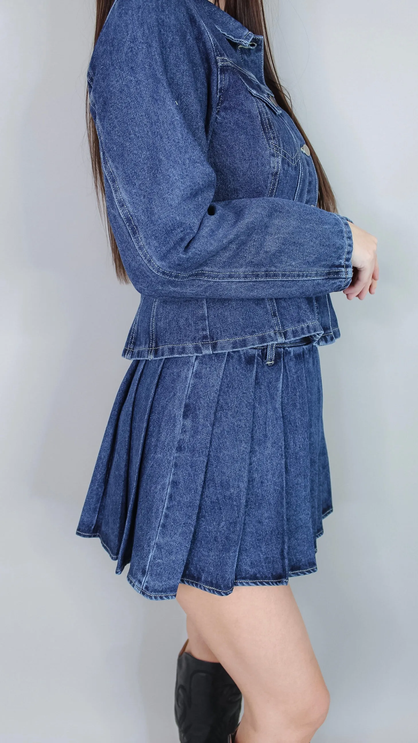 Making Trouble Denim Skirt Set