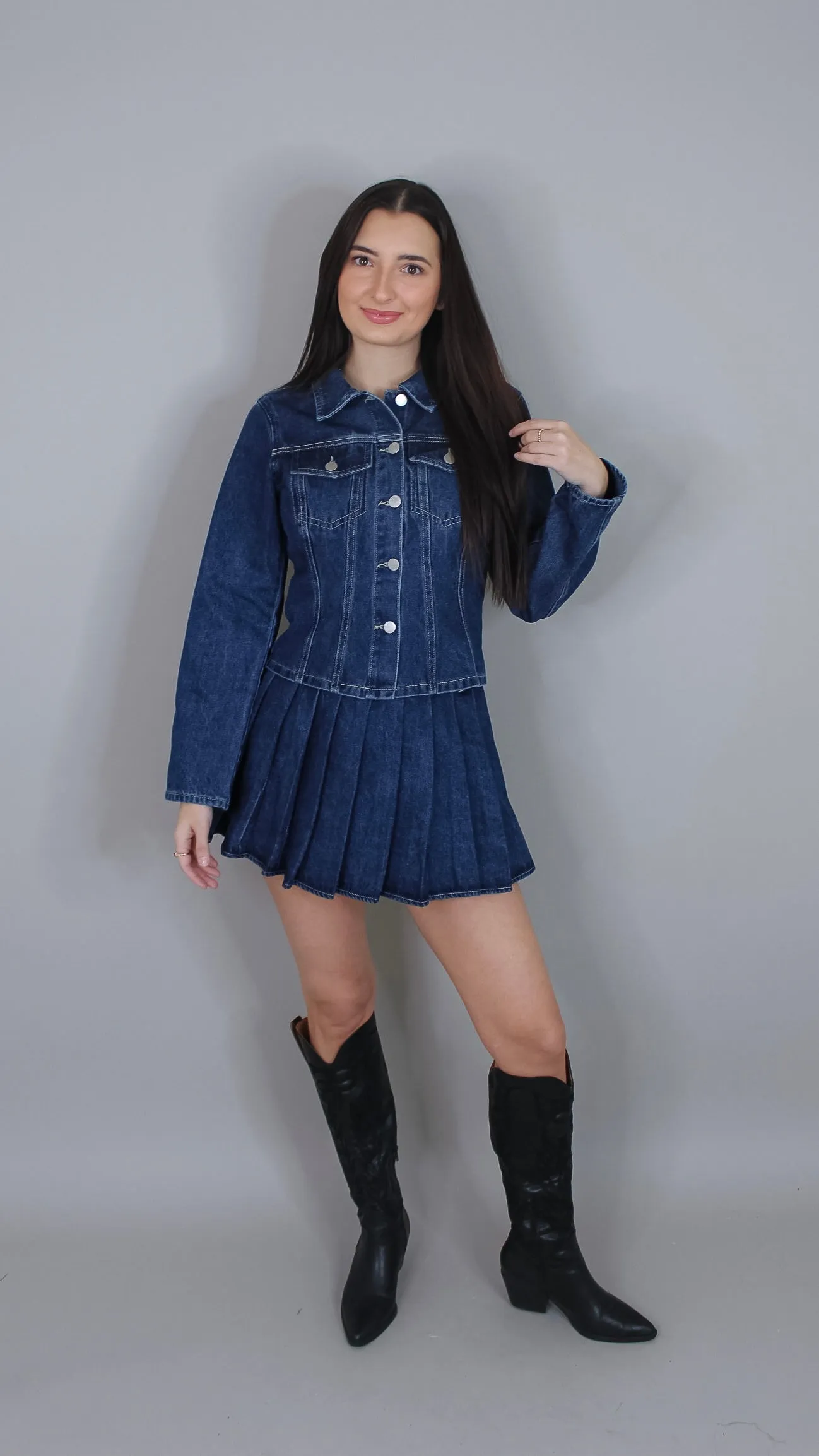 Making Trouble Denim Skirt Set