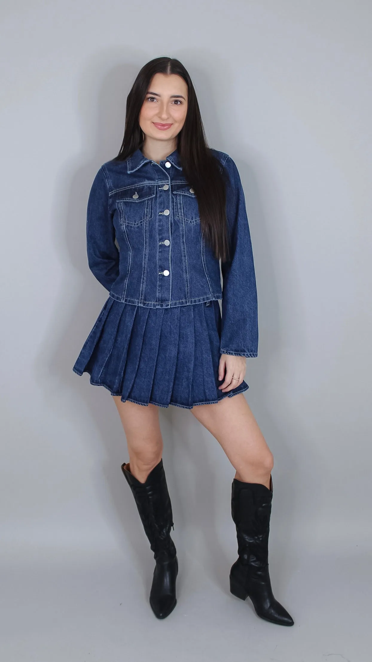 Making Trouble Denim Skirt Set