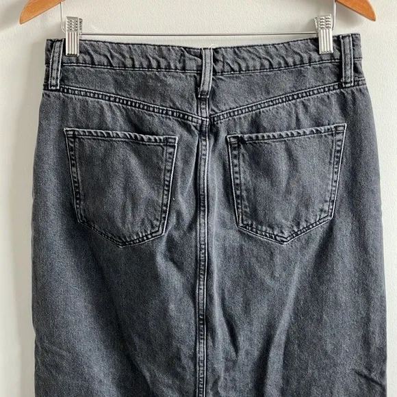 Mango black denim maxi skirt size Large acid wash raw hem