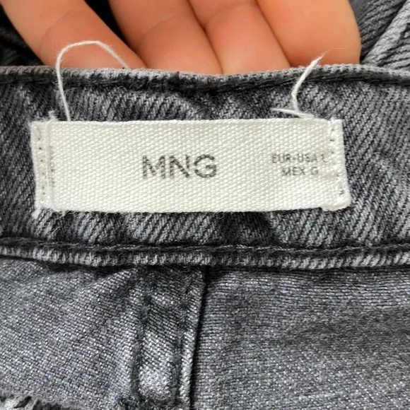 Mango black denim maxi skirt size Large acid wash raw hem
