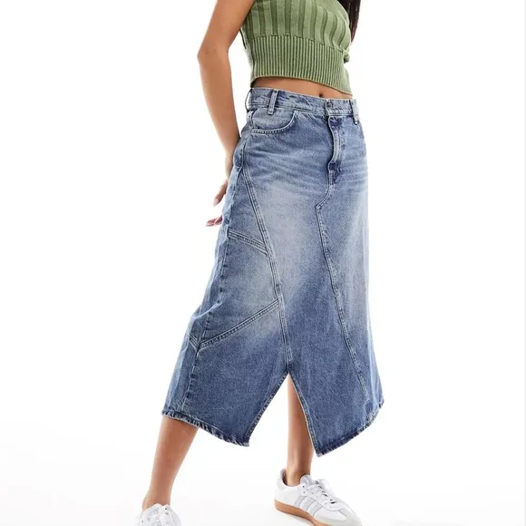 Mango cut about denim skirt in blue size large