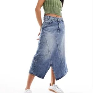 Mango cut about denim skirt in blue size large