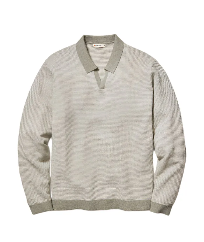 Marine Layer Ivory Liam LS Sweater Polo - Vetiver