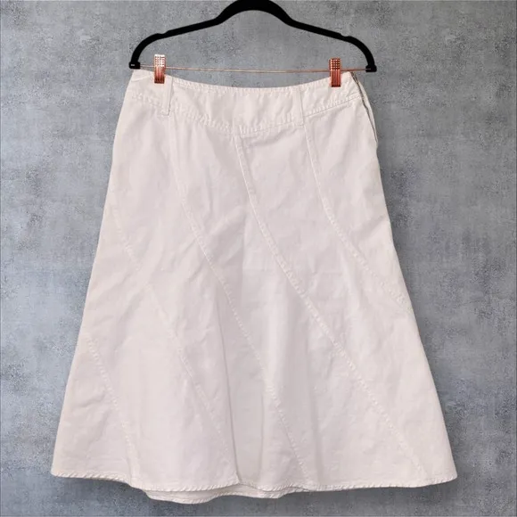 Max Mara Womens White Jean Skirt Sz 10/44 Fit Flare A Line Denim Midi Boho