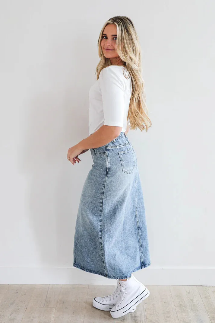 Maxi Denim Skirt in Medium Wash
