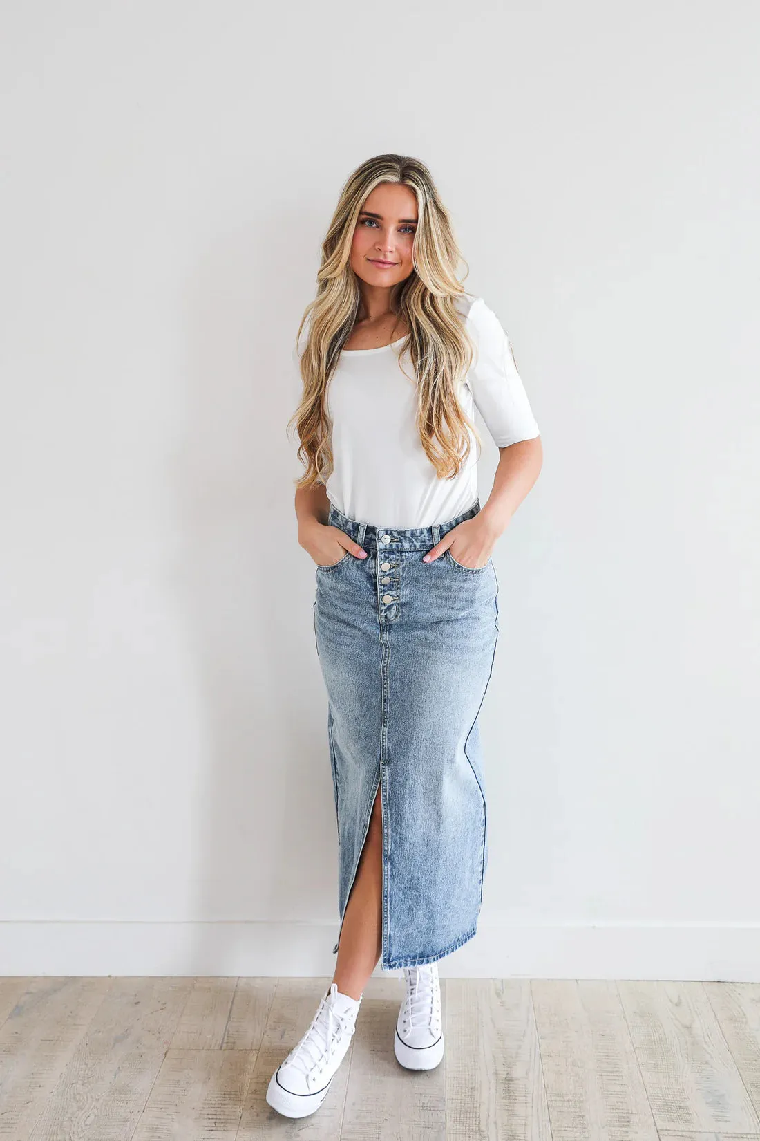 Maxi Denim Skirt in Medium Wash