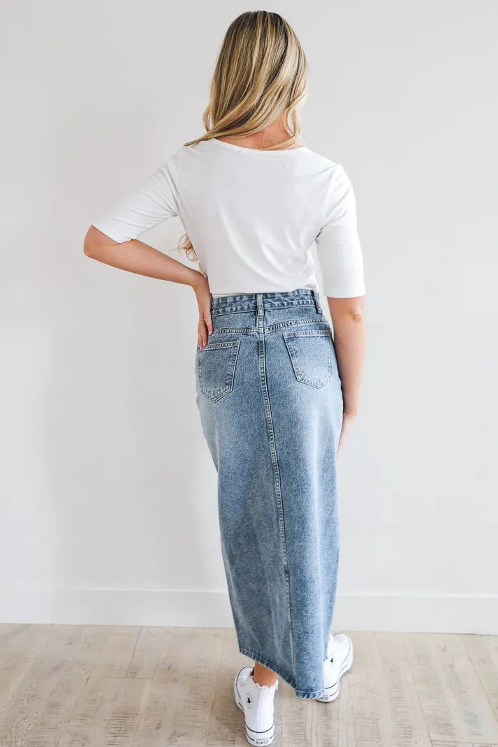 Maxi Denim Skirt in Medium Wash