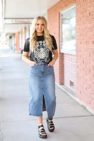 Maxi Denim Skirt in Medium Wash