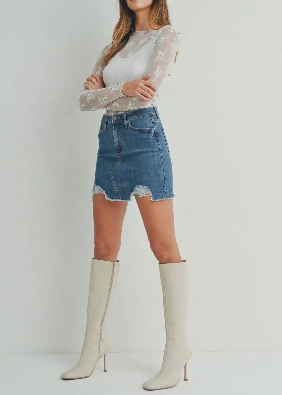 Med- A-Line Skirt w/ Hem Destruction